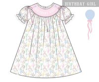 Girls Smocked “Birthday Girl” Beary Sweet Birthday Bloomer Set & Dress