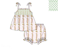 PRE ORDER Girls Smocked Strawberry Print Bloomer Set ETA: MAY