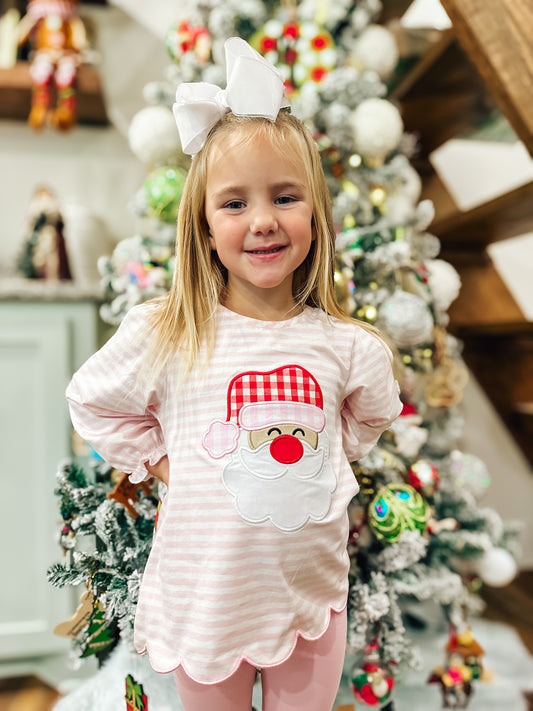 Girls Santa Applique Knit Shirt