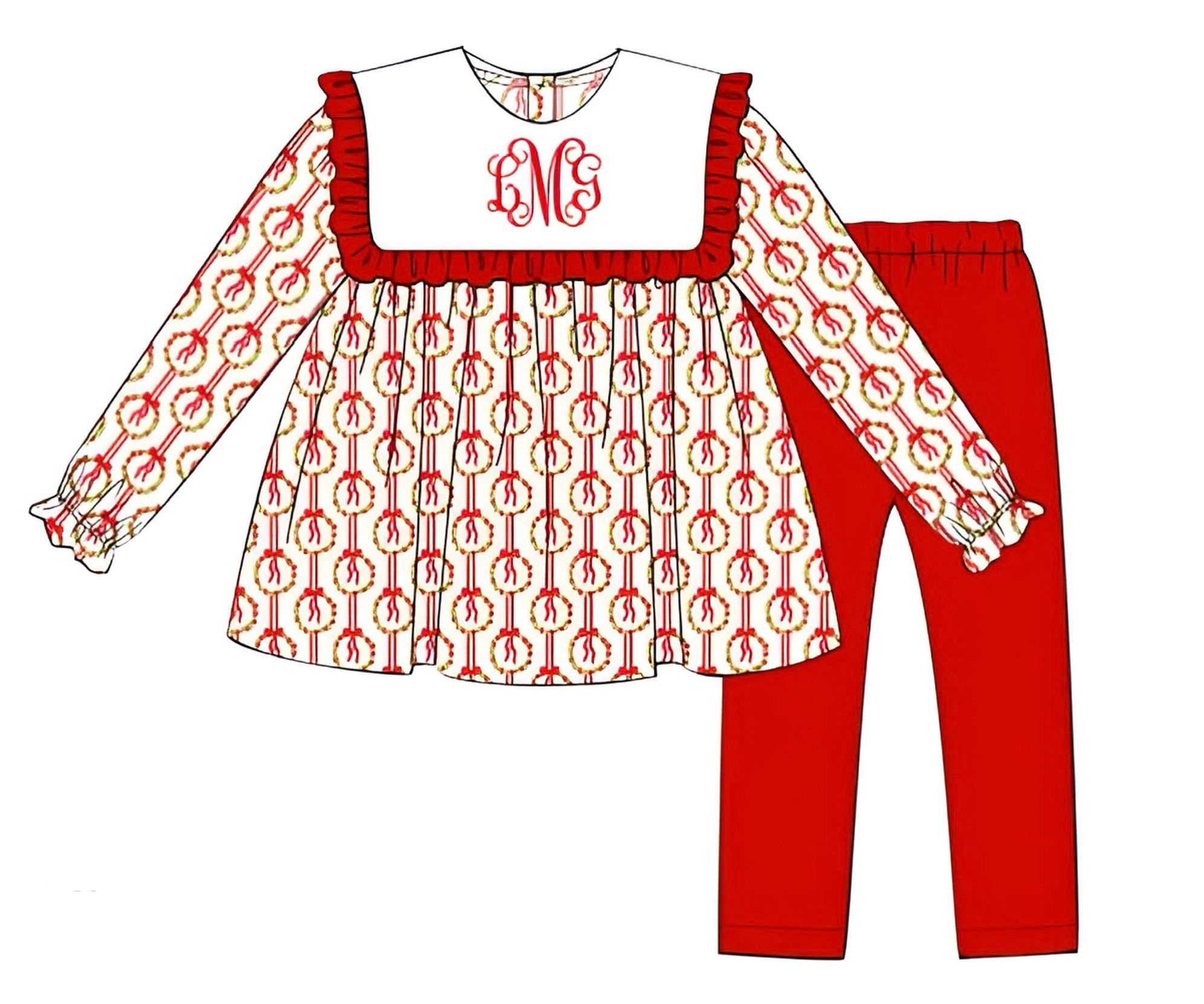 Girls Christmas Wreath Knit Legging Set RTS