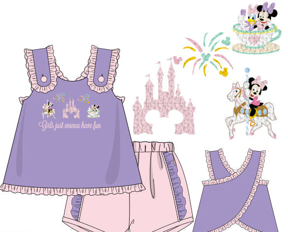 Girls French Knot Girls Just Wanna Have Fun Short Set