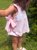 Girls “LITTLE SISTER” Smocked Pink Gingham Bloomer Set
