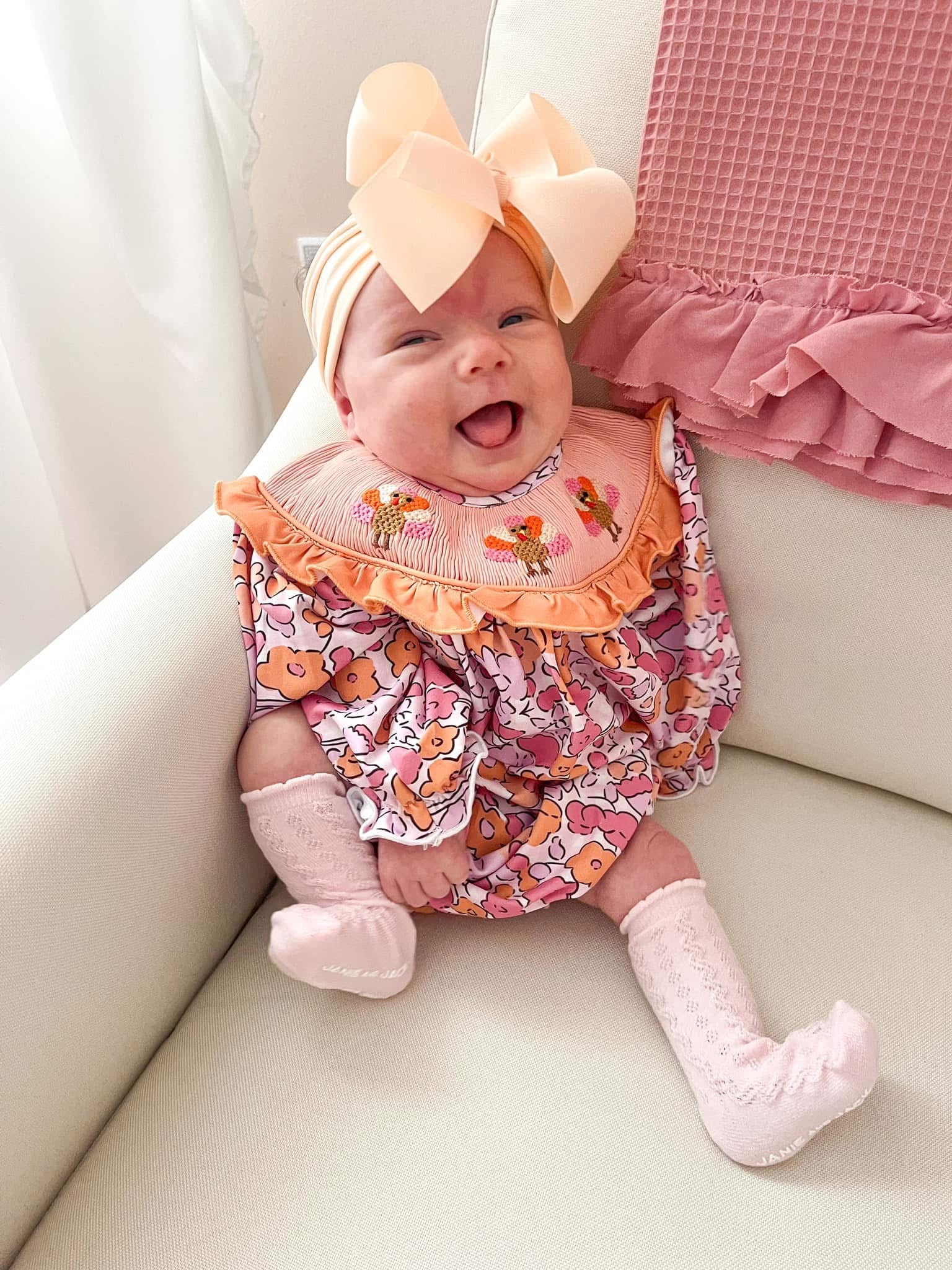 Girls Floral Smocked Turkeys Bubble