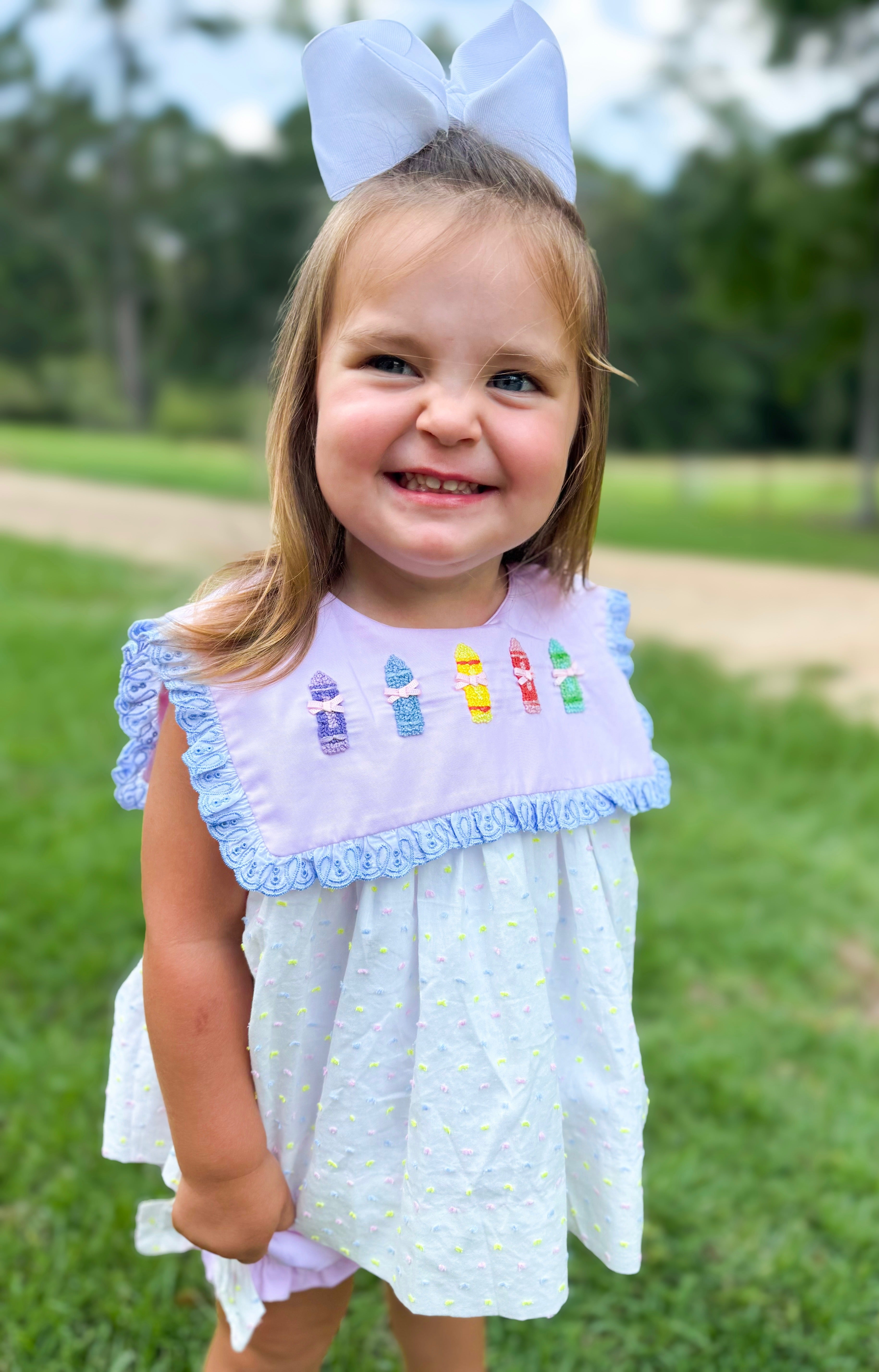 Girls French Knot Crayons Bloomer Set & Dress
