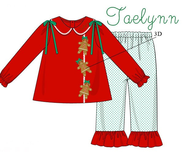 Girls 3D Gingerbread Lane Ruffle Pants Set