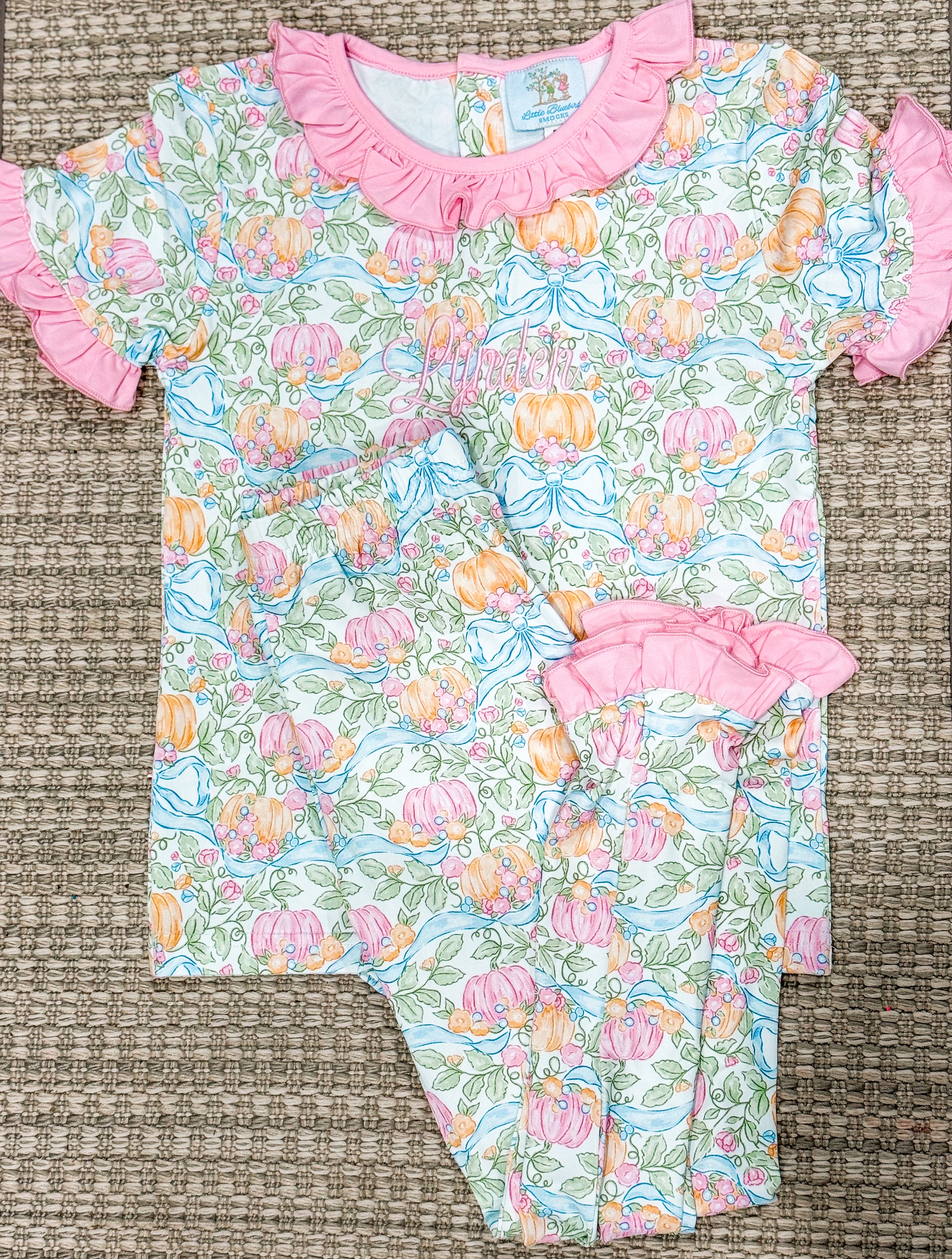 Girls Grand Millennial Pumpkins Knit Pajamas