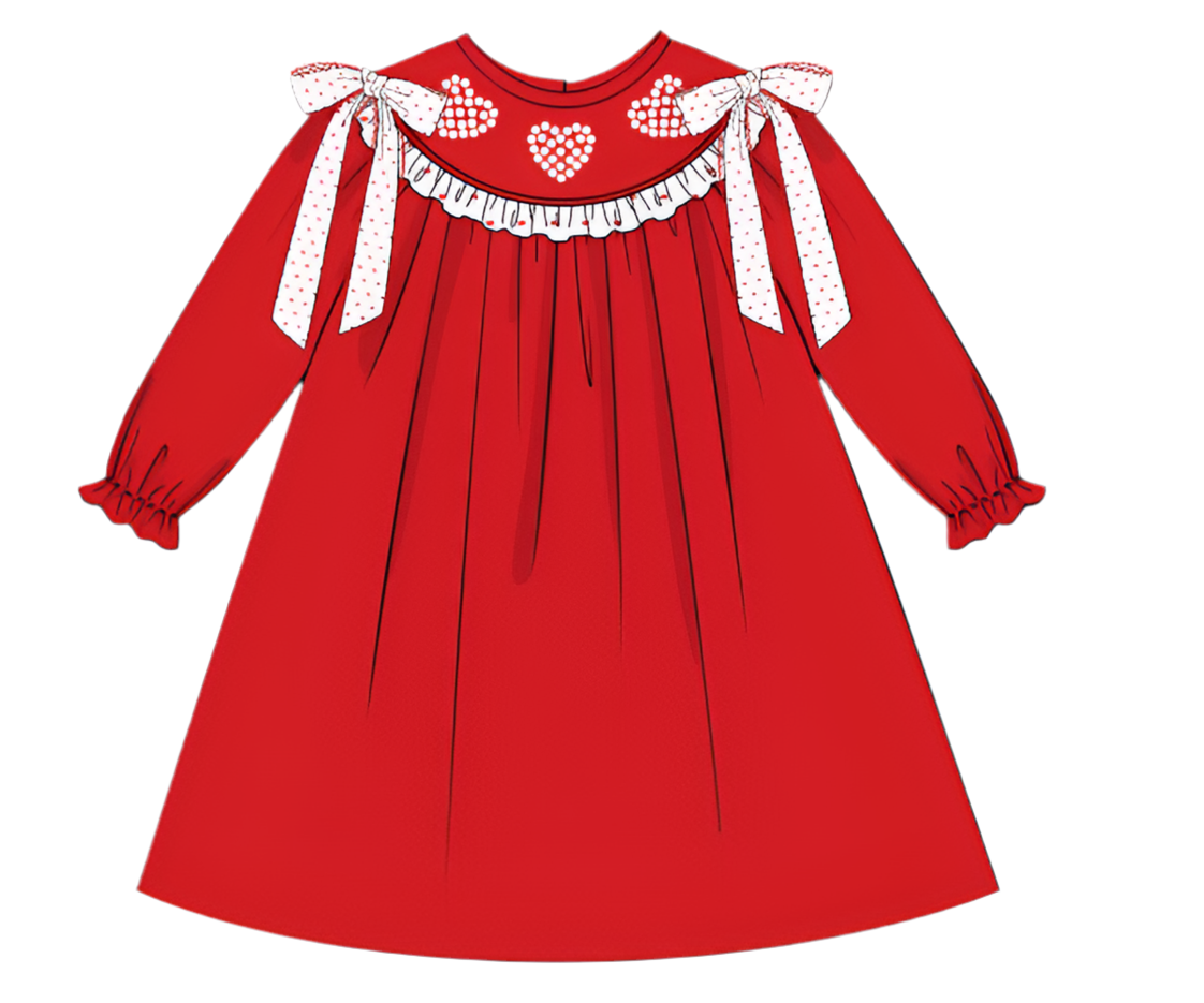 Girls Smocked Pearl Hearts Dress