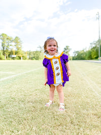 Purple & Gold Pearl Hand Embroidered Footballs Bloomer Set