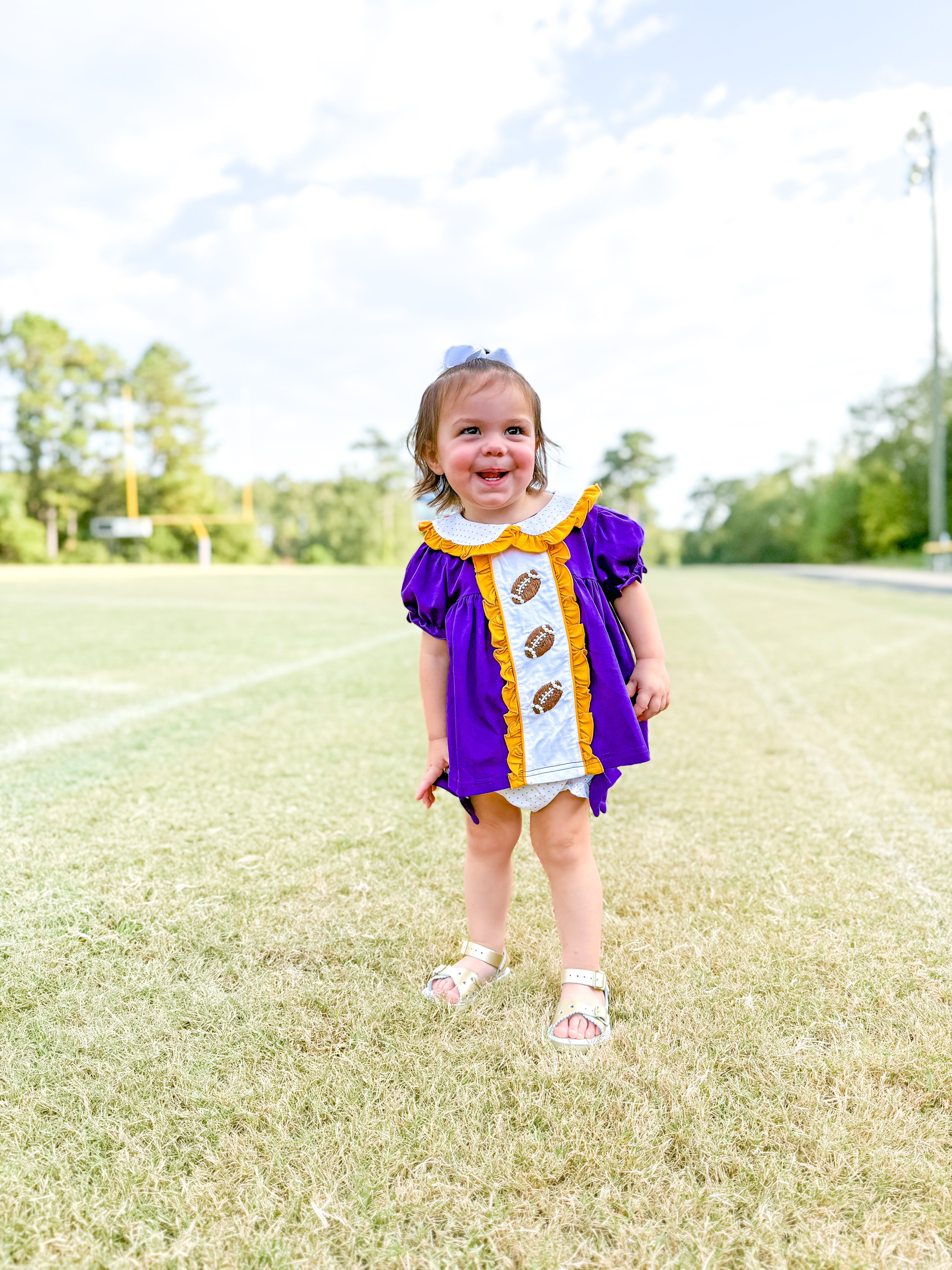 Purple & Gold Pearl Hand Embroidered Footballs Bloomer Set