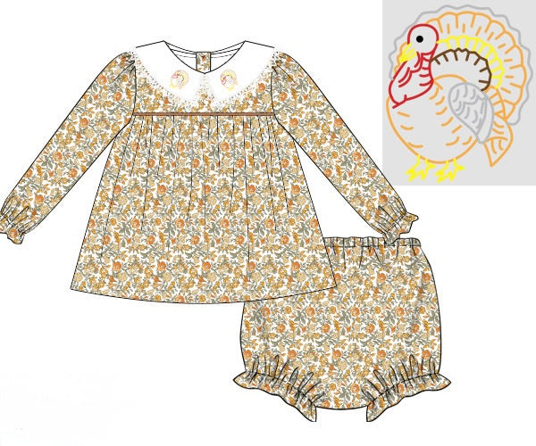 PRE ORDER Girls Hand Embroidered Classic Turkey Bloomer Set & Dress | ETA to LBS: SEPTEMBER