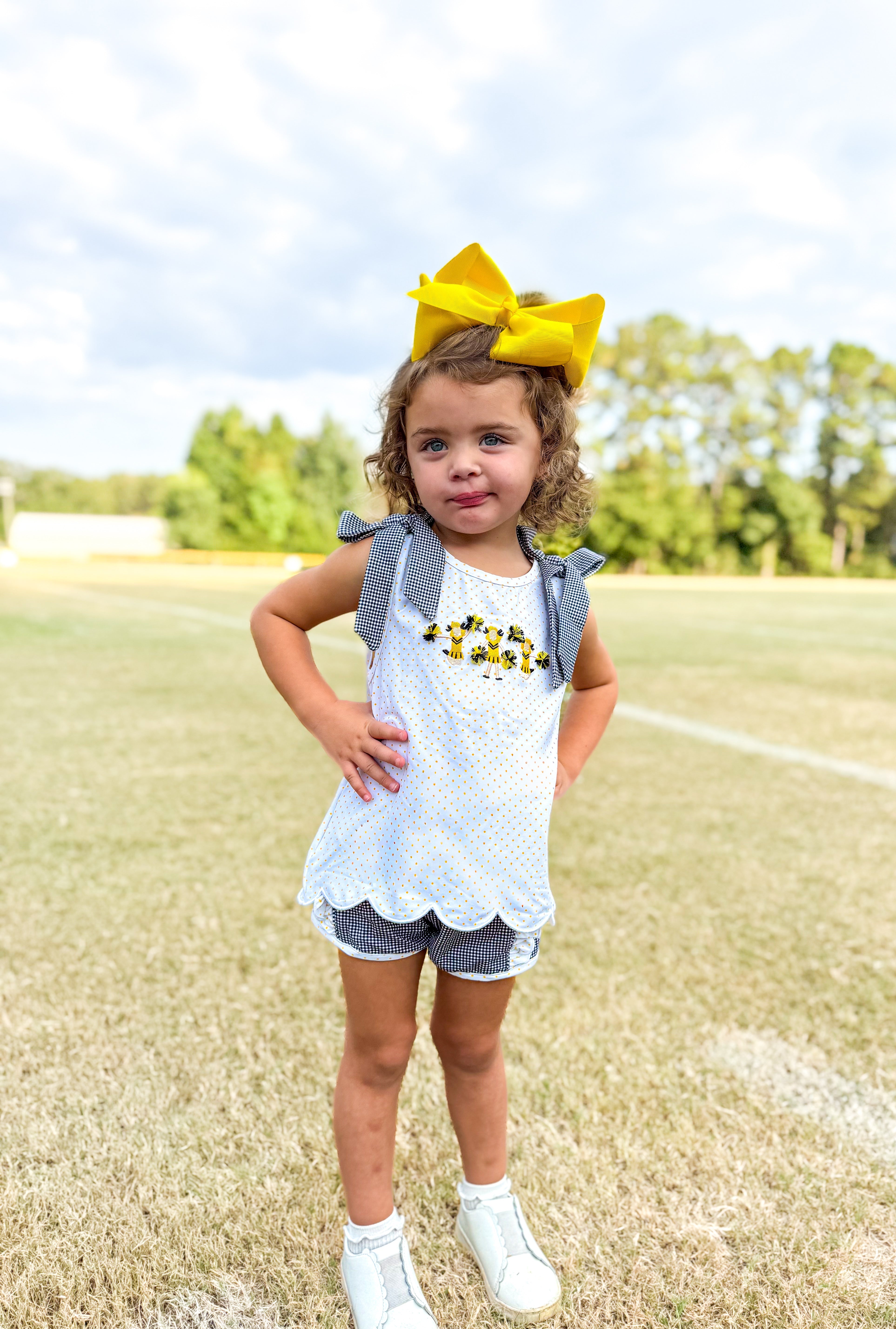 Girls Embroidered Cheerleaders Ruffle Short Set