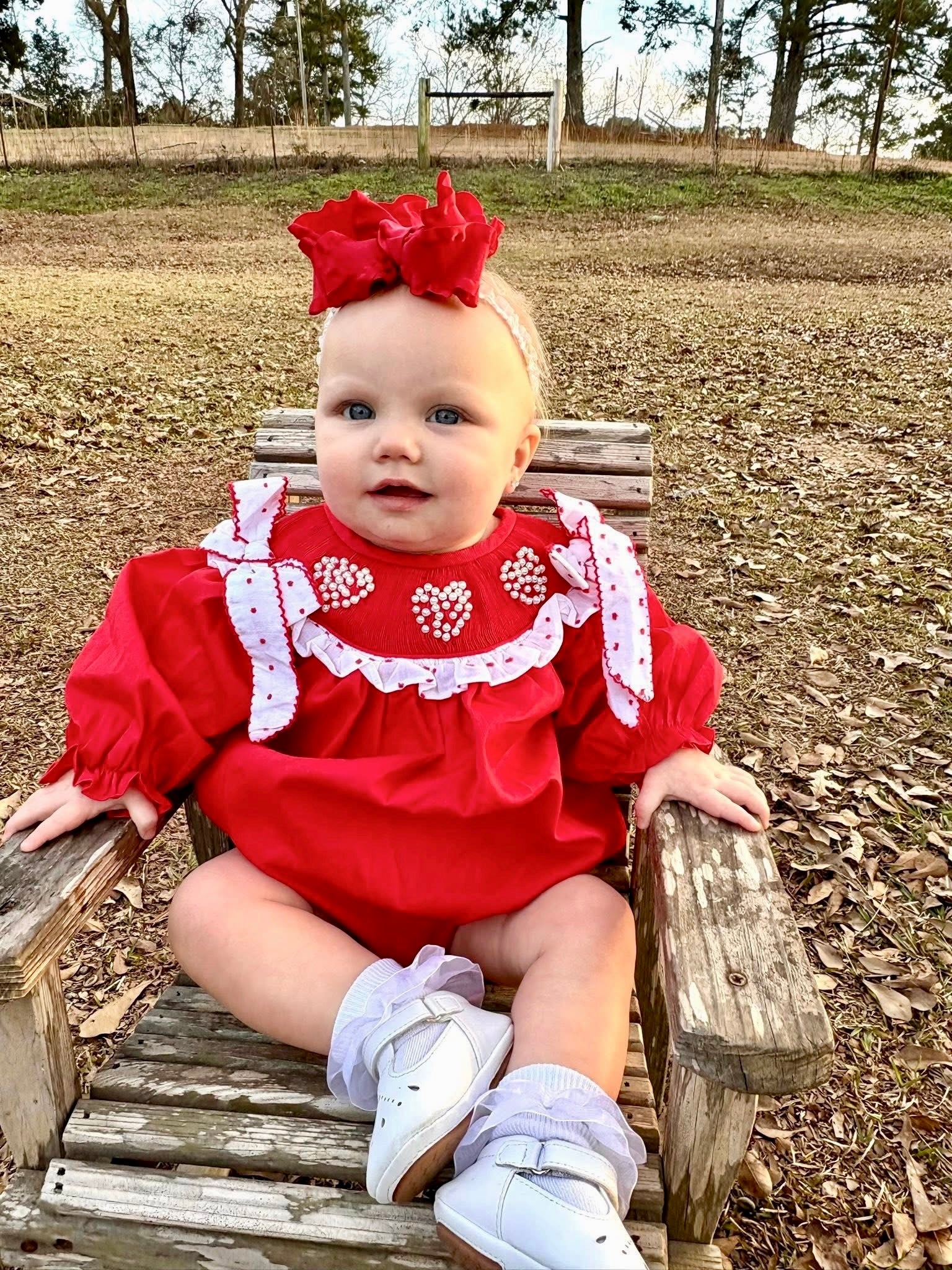 Girls Smocked Pearl Hearts Bubble
