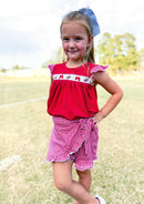 Maroon Smocked Footballs and Bows Tie Skort