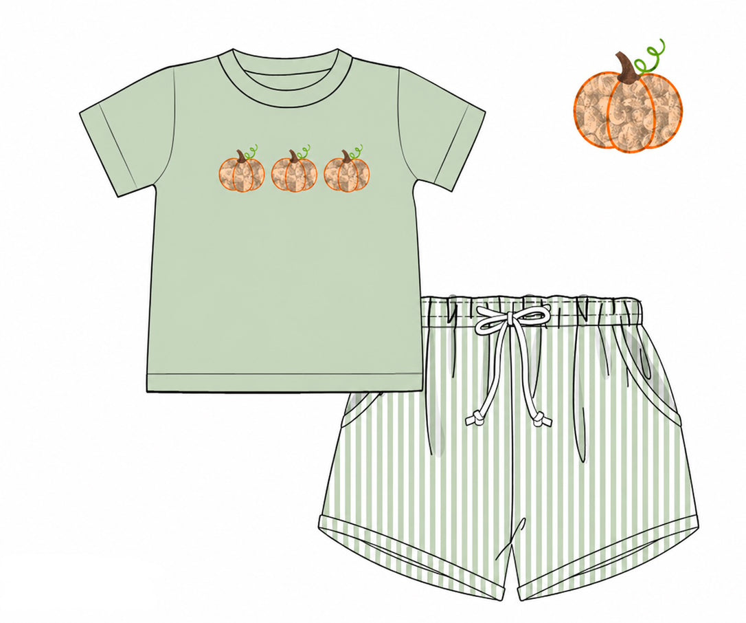 Boys French Knot Pumpkin Short Set
