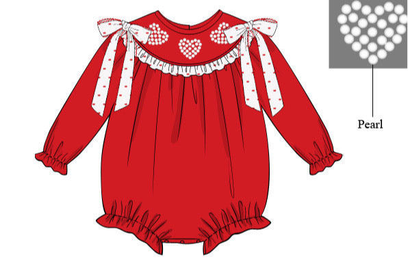 Girls Smocked Pearl Hearts Bubble