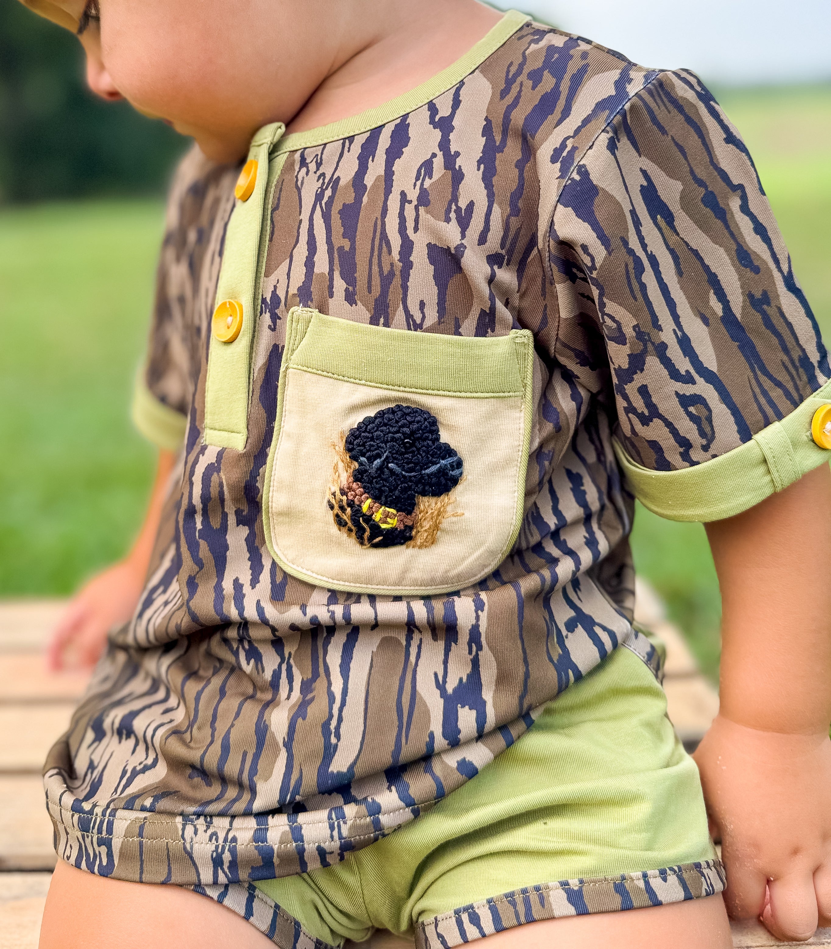 Boys French Knot Dog Bottomland Camo Short Set