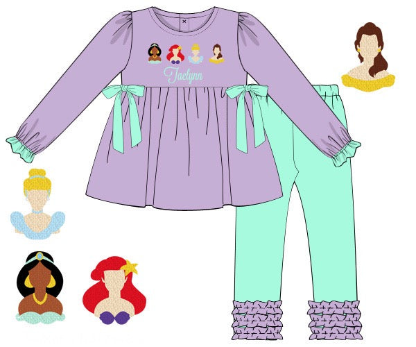 Girls French Knot Princesses Ruffle Leggings Set