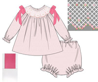 PRE ORDER Girls Smocked Swiss Dot Rose Garden Bloomer Set & Dress | ETA to LBS: DECEMBER