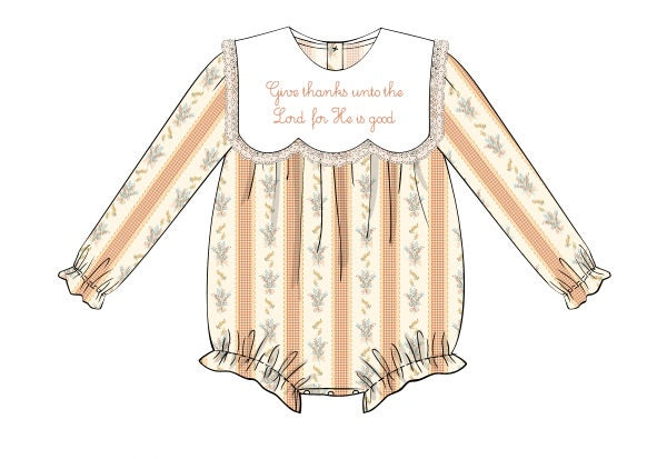PRE ORDER Girls Embroidered Give Thanks Bubble | ETA to LBS: SEPTEMBER
