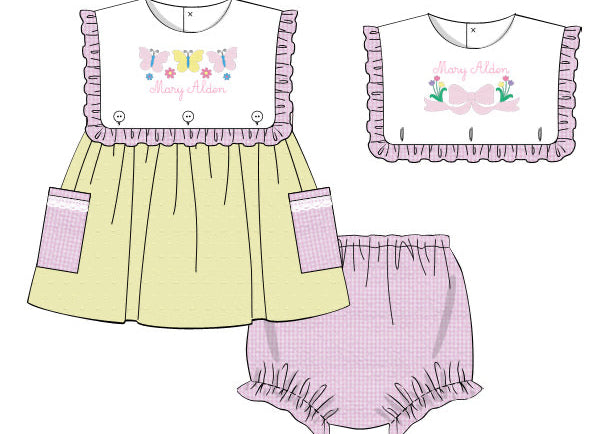 Girls Interchangeable Bib Seersucker Bloomer Set