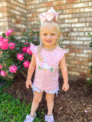 Girls Appliqué 2-Tops Bubble Bloomer Shorts Set