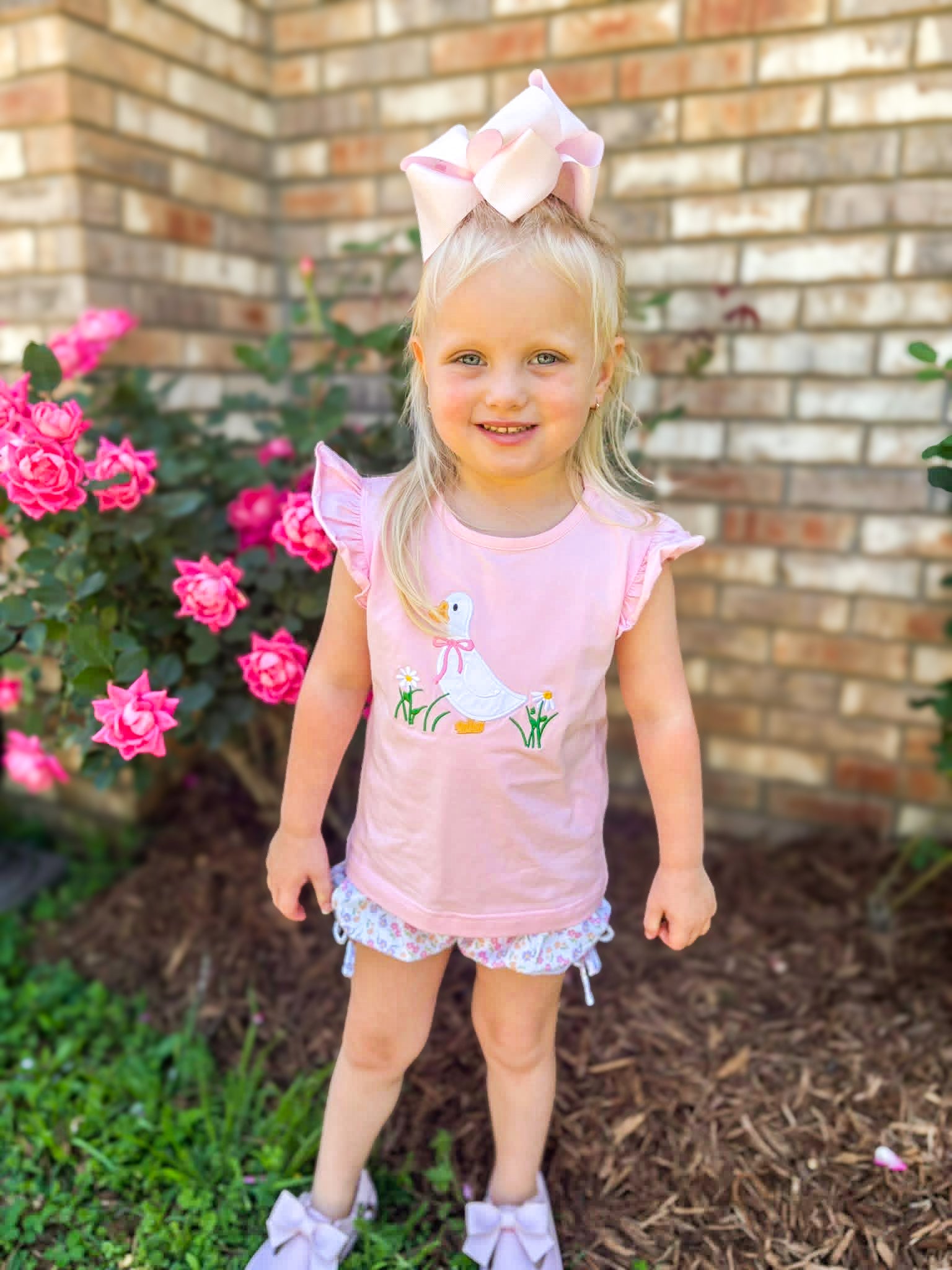 Girls Appliqué 2-Tops Bubble Bloomer Shorts Set