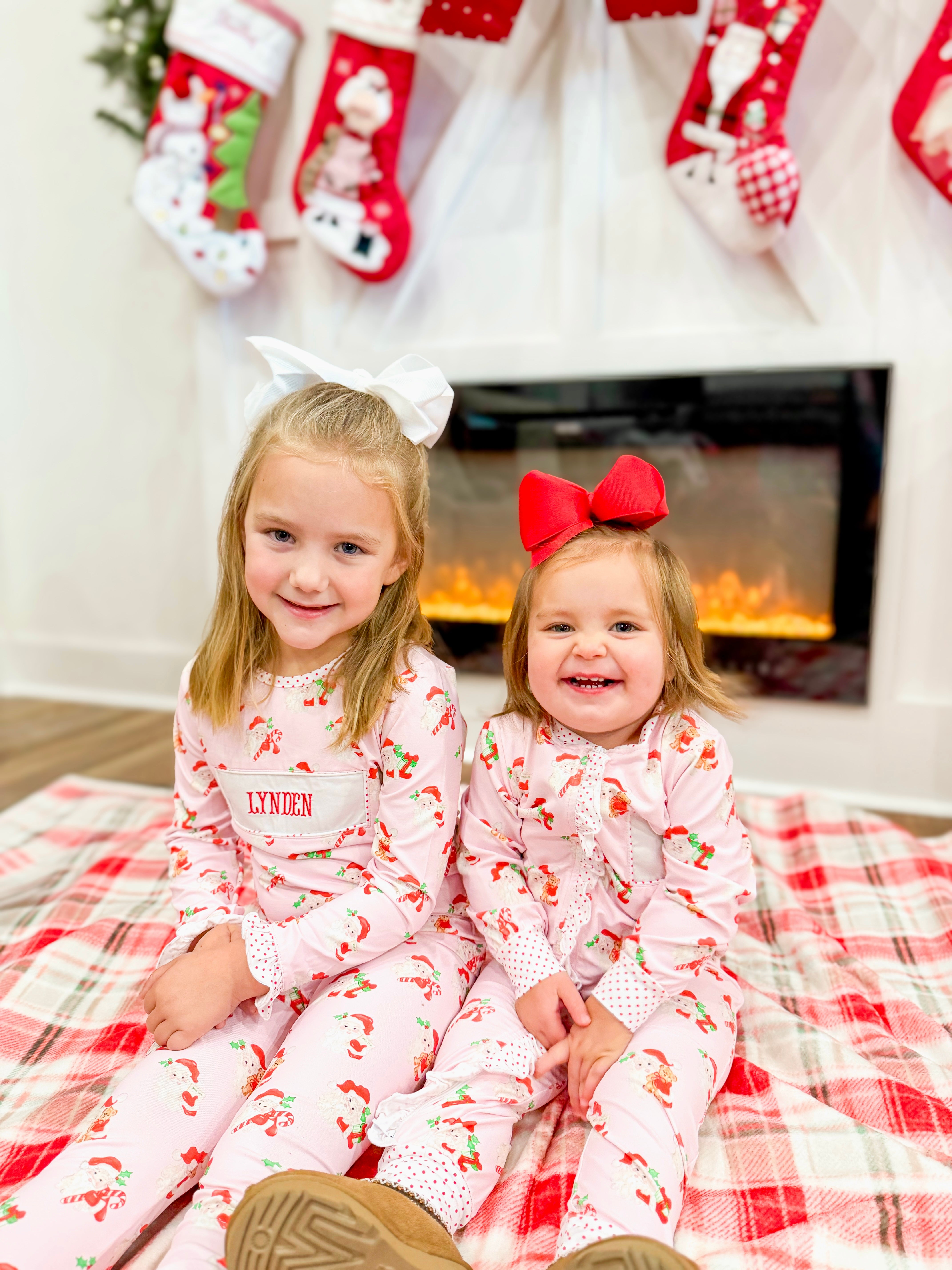 Girls Watercolor Santa Knit Embroidered Lounge (TO ALL A GOOD NIGHT EMBROIDERED)