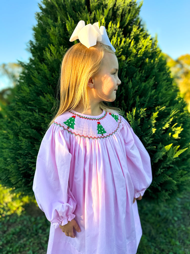 Girls Smocked Christmas Tree Bloomer Set