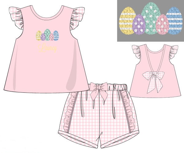 PRE ORDER Girls French Easter Eggs Ruffle Short Set | ETA to LBS: FEBRUARY