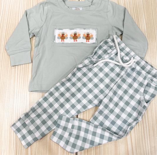 Boys Smocked Turkey Jogger Pant Set