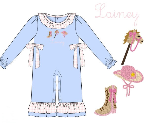 PRE ORDER Girls French Knot Little Buckaroos Long Romper | ETA to LBS: DECEMBER