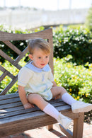 PRE ORDER Boys Hand Embroidered Light Green Bunny Meadow Bubble | ETA to LBS: FEBRUARY