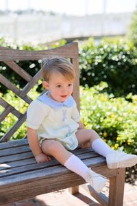 PRE ORDER Boys Hand Embroidered Light Green Bunny Meadow Bubble | ETA to LBS: FEBRUARY