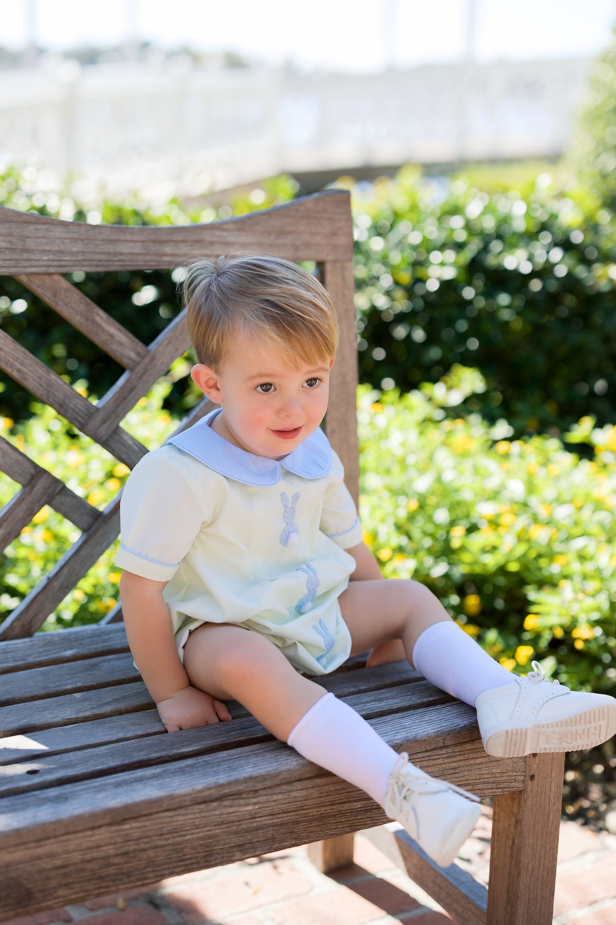 PRE ORDER Boys Hand Embroidered Light Green Bunny Meadow Bubble | ETA to LBS: FEBRUARY