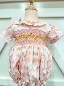 Girls Pumpkin Heirloom Smocked Bubble