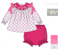 PRE ORDER Girls Custom Smock Blushing Trellis Bloomer Set | ETA to LBS: DECEMBER