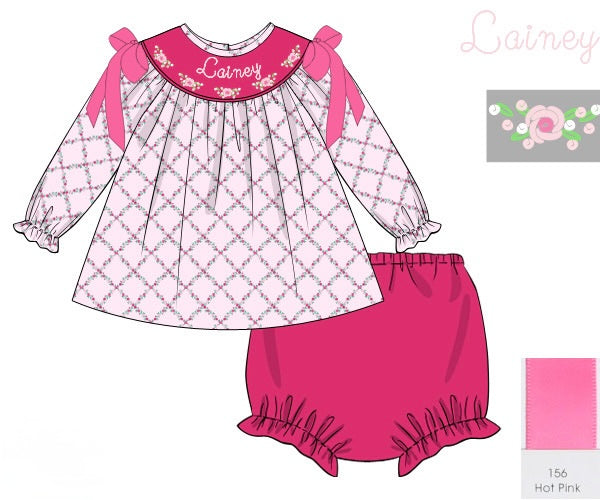 PRE ORDER Girls Custom Smock Blushing Trellis Bloomer Set | ETA to LBS: DECEMBER