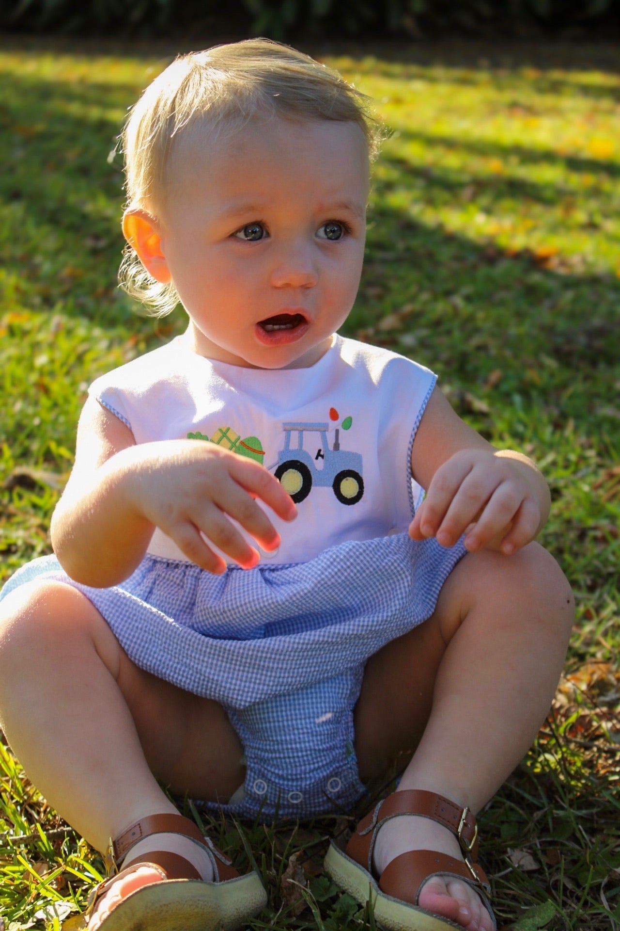 PRE ORDER Boys French Knot Rubber Ducks and Embroidered Easter Tractor Interchangeable Bubble | ETA to LBS: LATE FEBRUARY