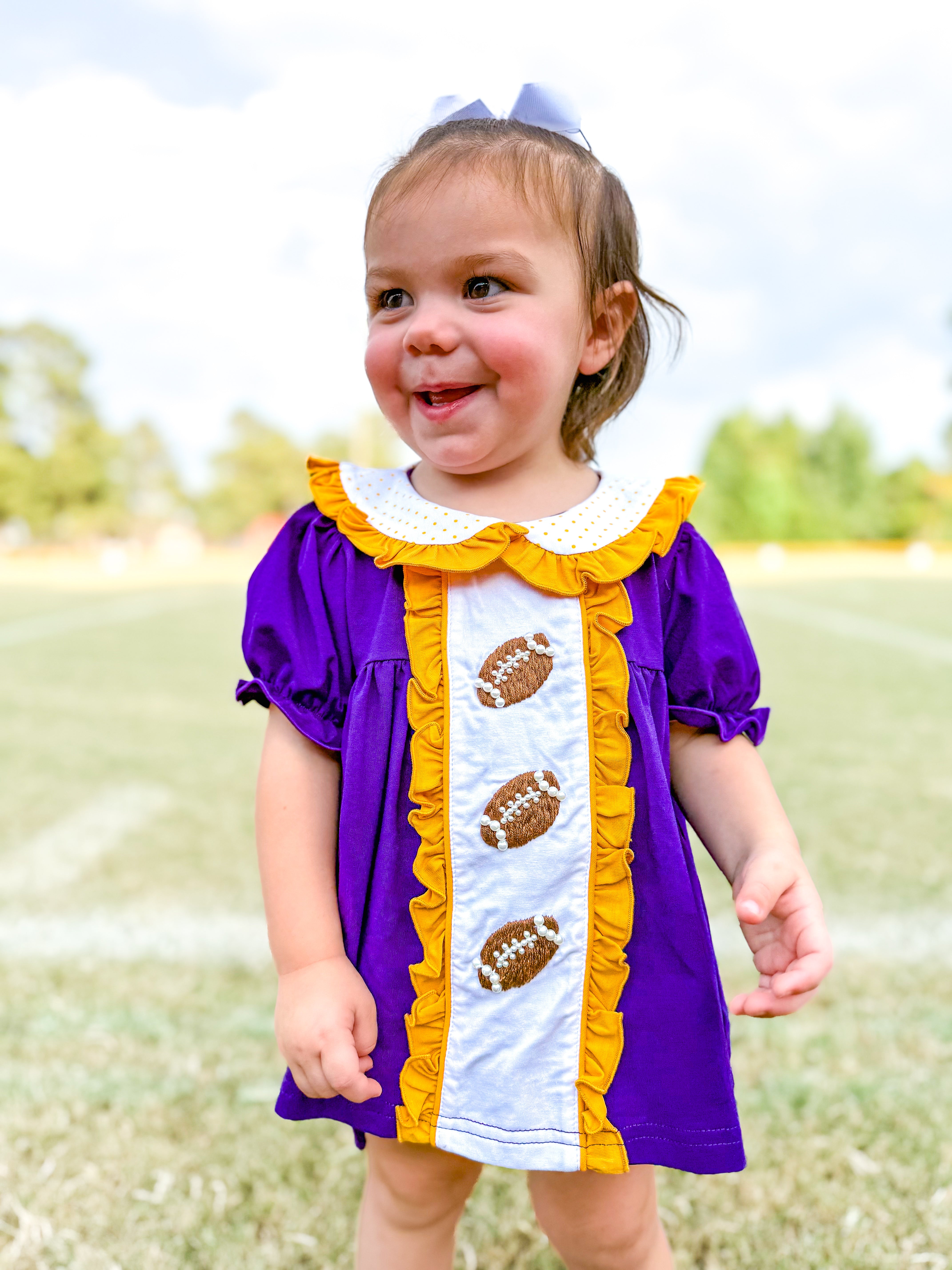 Purple & Gold Pearl Hand Embroidered Footballs Bloomer Set