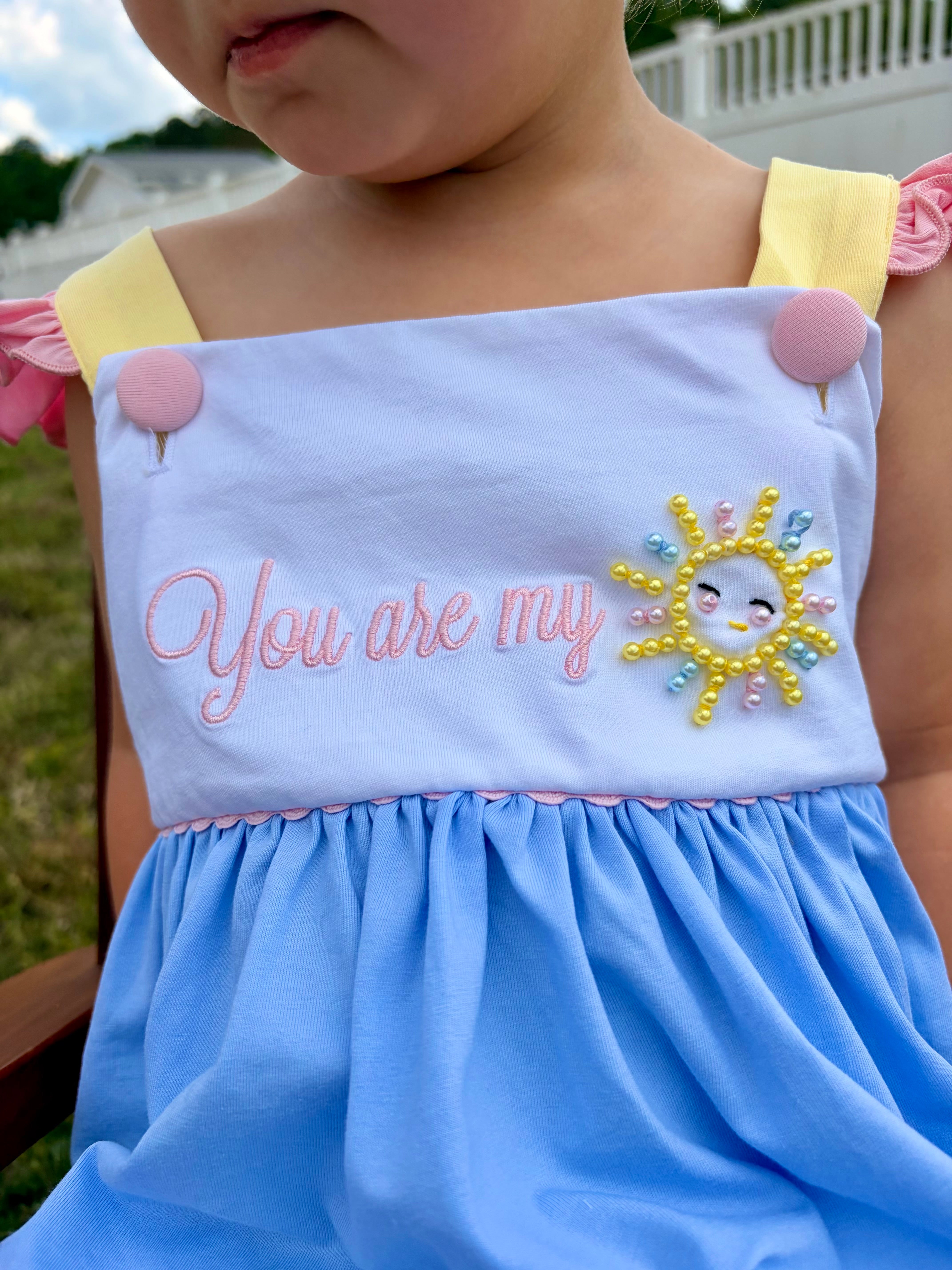 Girls Embroidered and Beaded You are my Sunshine Bubble