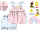 Girls French Knot Royal Princesses Bubble Bloomer Shorts Set