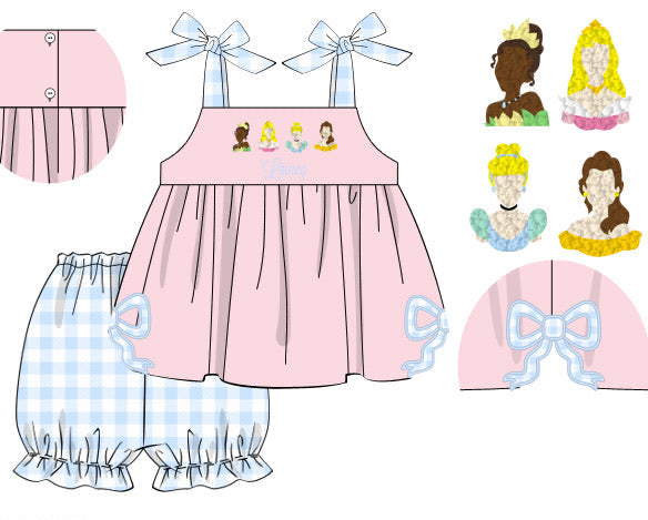 Girls French Knot Royal Princesses Bubble Bloomer Shorts Set