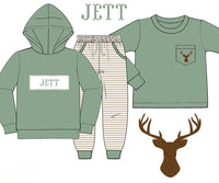PRE ORDER Boys Custom Smock Pullover and French Knot Deer Jogger Set | ETA to LBS: DECEMBER