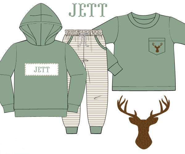 PRE ORDER Boys Custom Smock Pullover and French Knot Deer Jogger Set | ETA to LBS: DECEMBER
