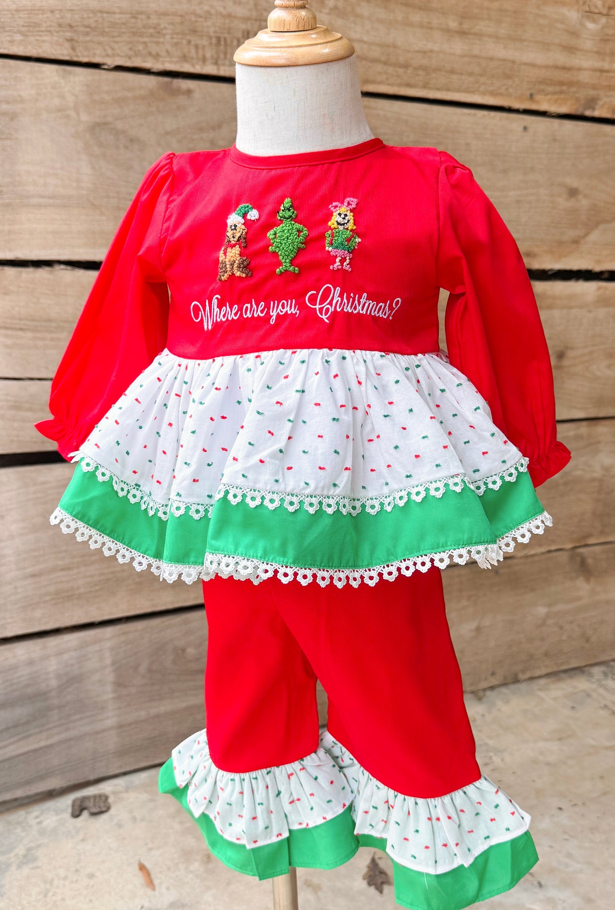 Girls You’re a Mean One French Knot Ruffle Pants Set