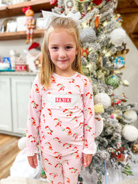 Girls Watercolor Santa Knit Lounge Set (To All a Good Night Embroidered)