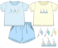 Boys French Knot Fish and Sail Boats Interchangeable Tops Short Set