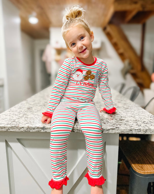 Girls Santa Cookies and Milk Knit Pajamas