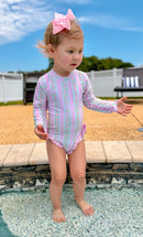 Girls Floral Daydream Long Sleeve Rashguard Swimsuit- UPF 50+
