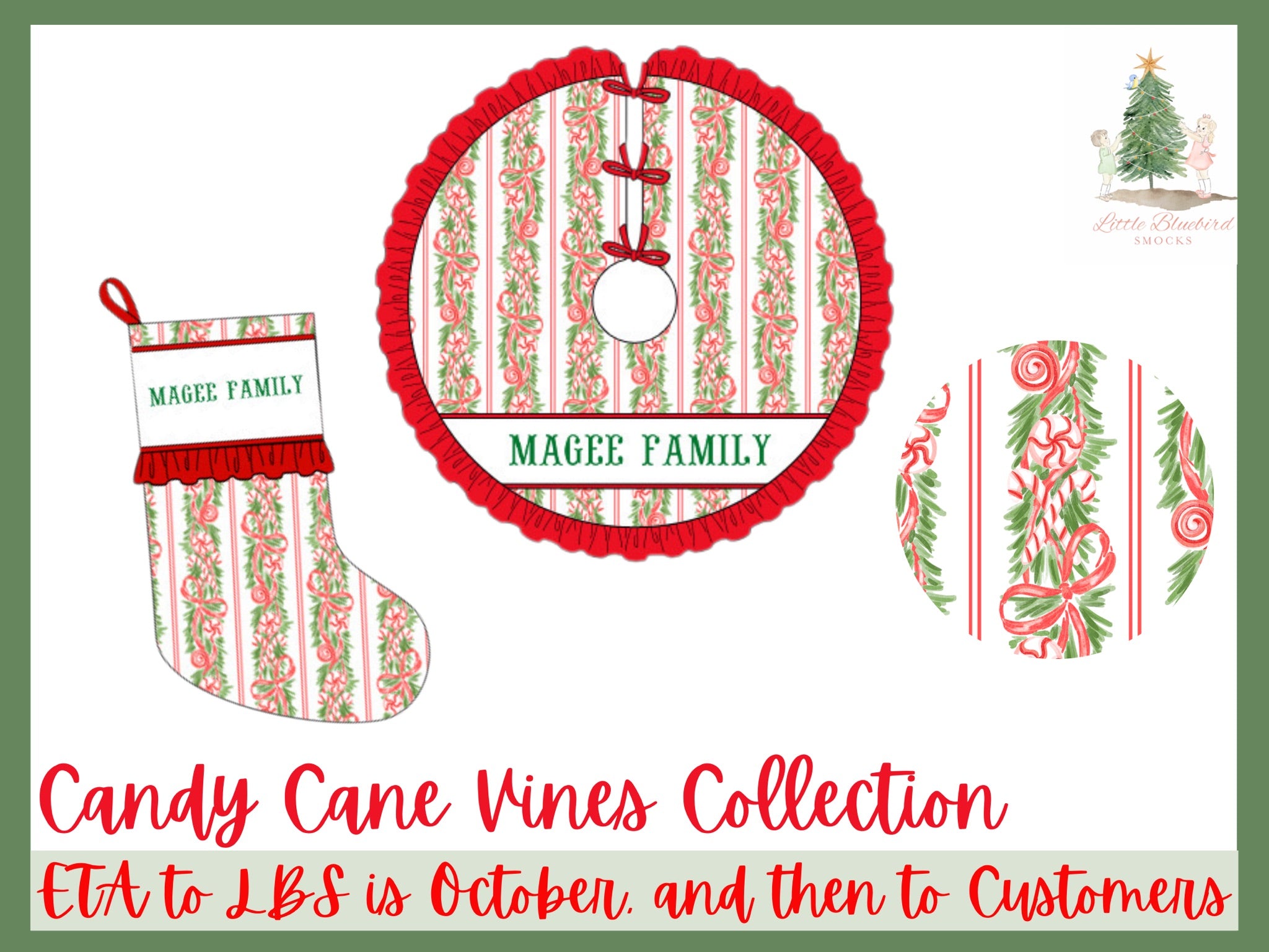 PRE ORDER Candy Cane Vines Quilted Tree Skirt | ETA to LBS: October